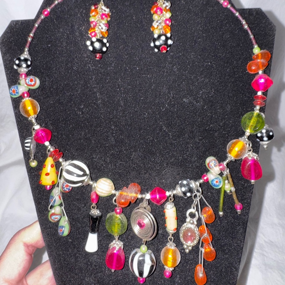 Colorful Beaded Necklace & Earring Set – Boho Statement Jewelry